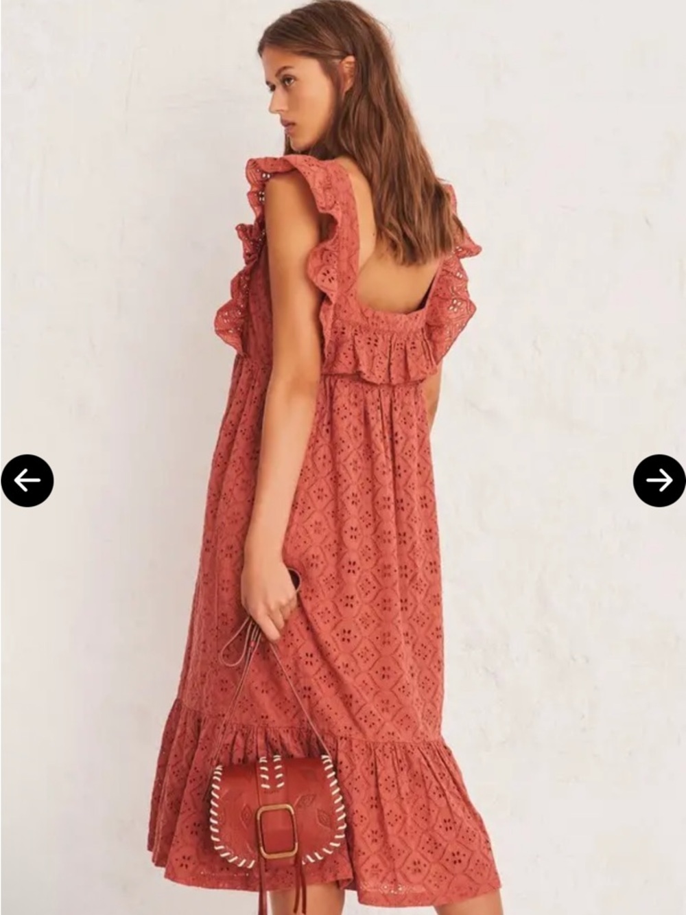 ba&sh Byrd Broderie Anglaise Eyelet Ruffle Sleeve Midi Dress Peche Parisian